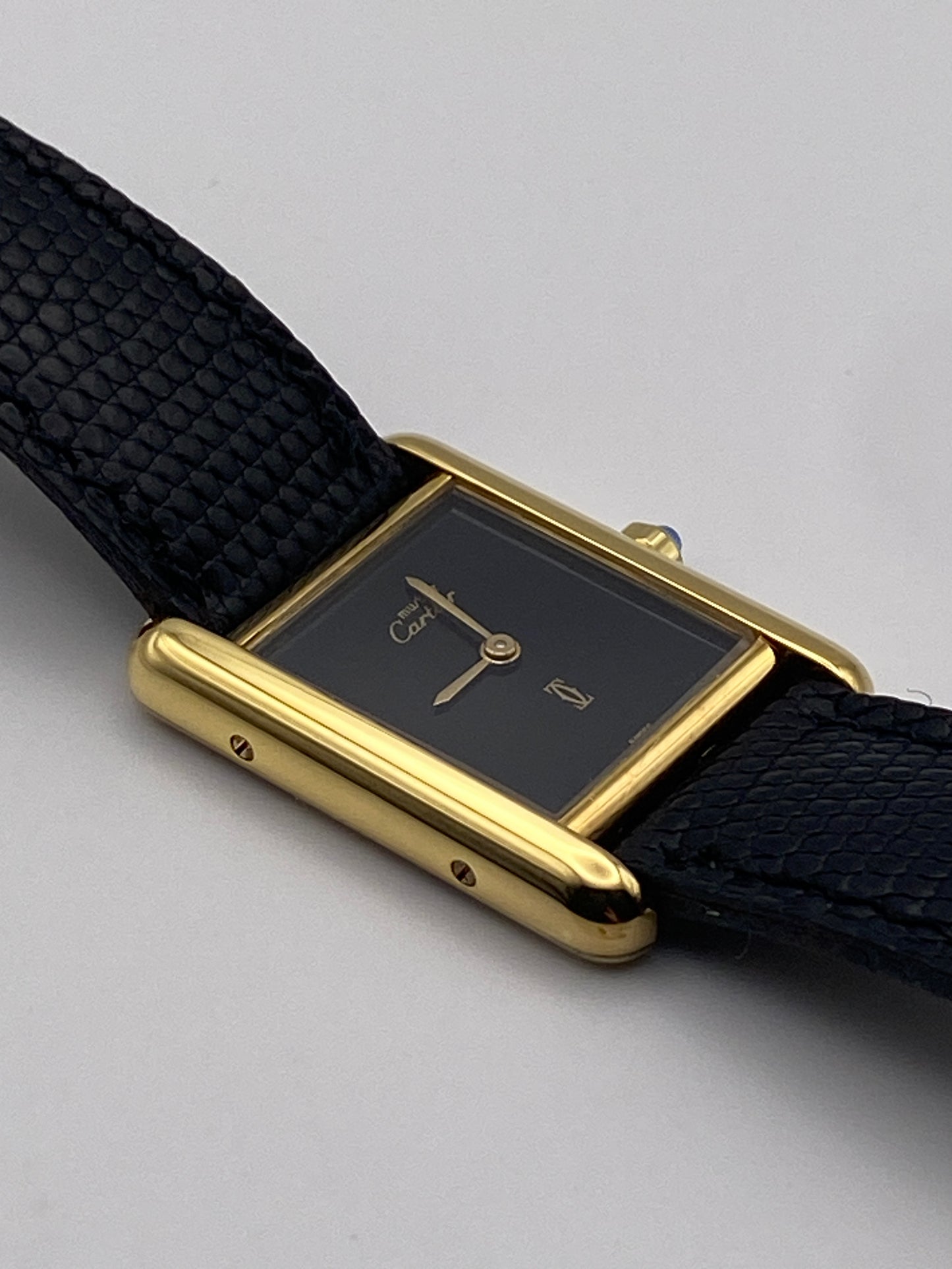 Vintage Must de Cartier Tank (1985) – Black Dial | One Owner | Cartier-Serviced | Genuine Cartier Strap | Full Paperwork