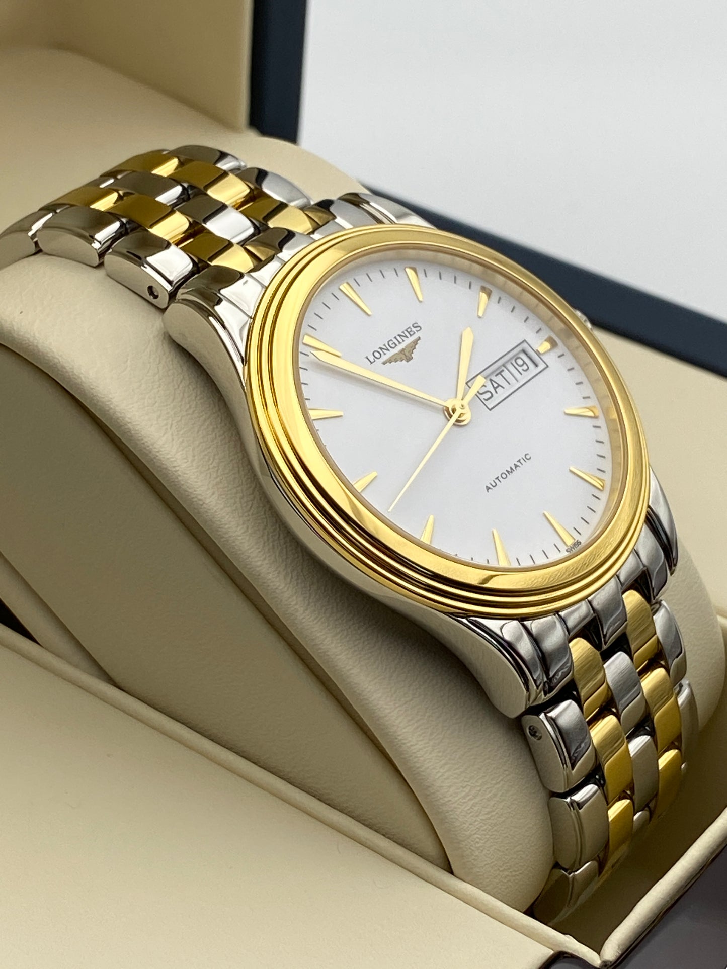 Longines Flagship White, Steel & Yellow Gold Men's Watch - L4.899.3.22.7