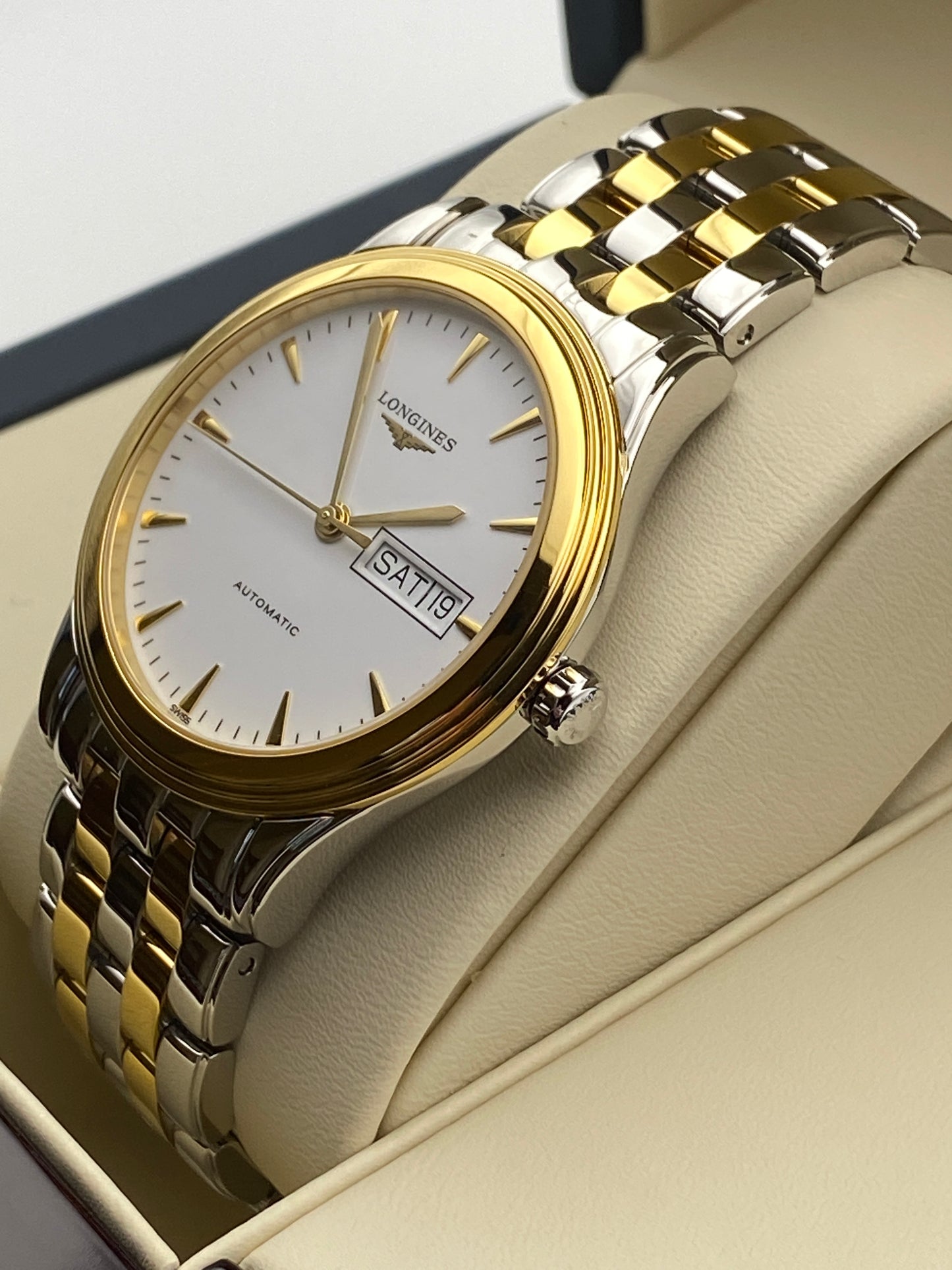 Longines Flagship White, Steel & Yellow Gold Men's Watch - L4.899.3.22.7