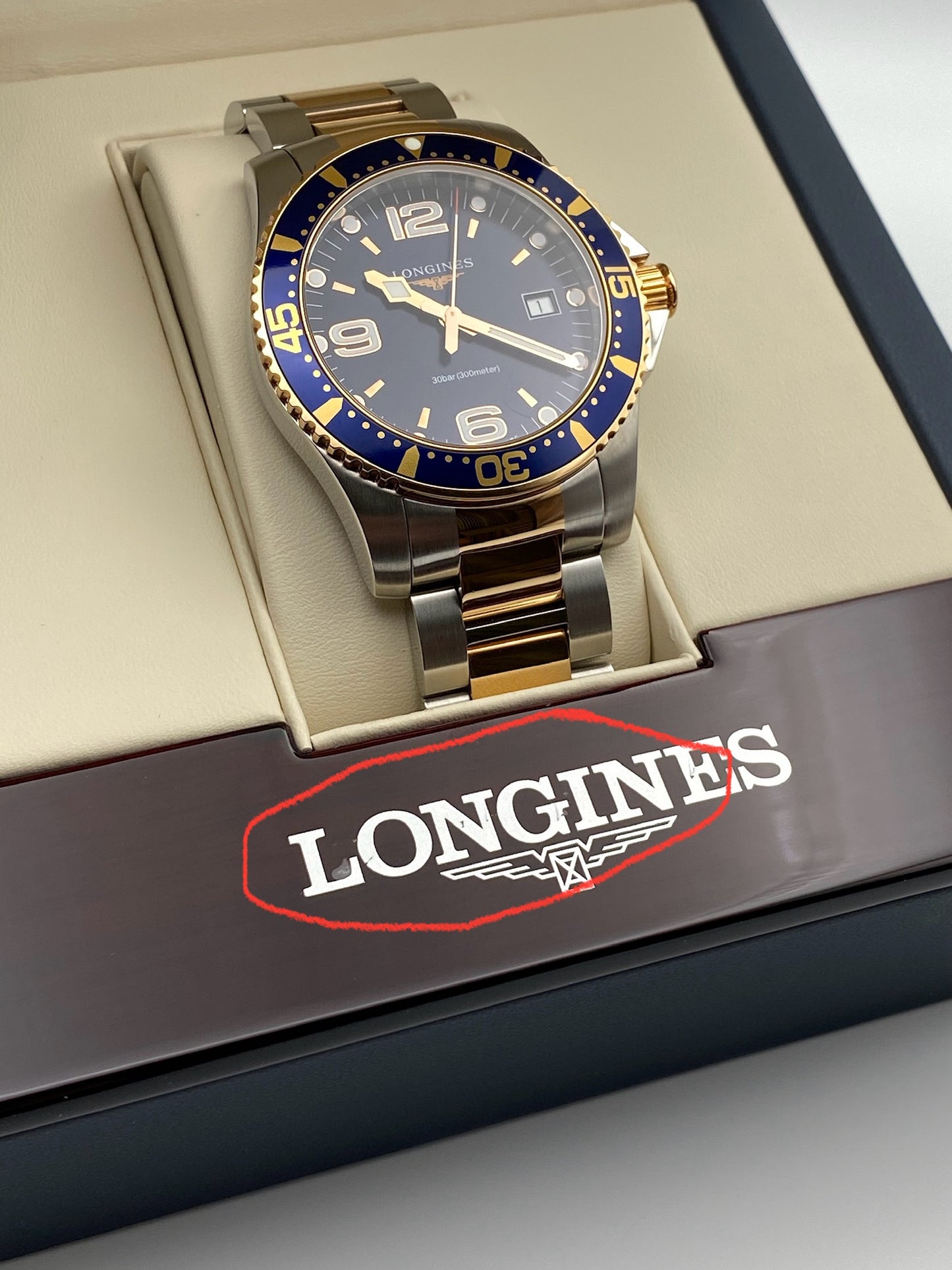 Longines Hydroconquest, Two-Tone Rose Gold & Steel Blue Dial Watch (L37403987)