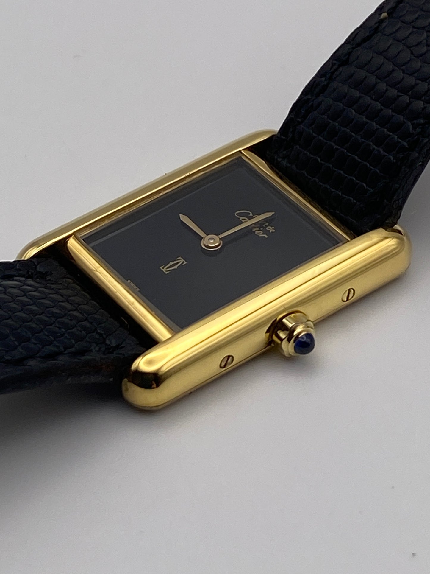 Vintage Must de Cartier Tank (1985) – Black Dial | One Owner | Cartier-Serviced | Genuine Cartier Strap | Full Paperwork