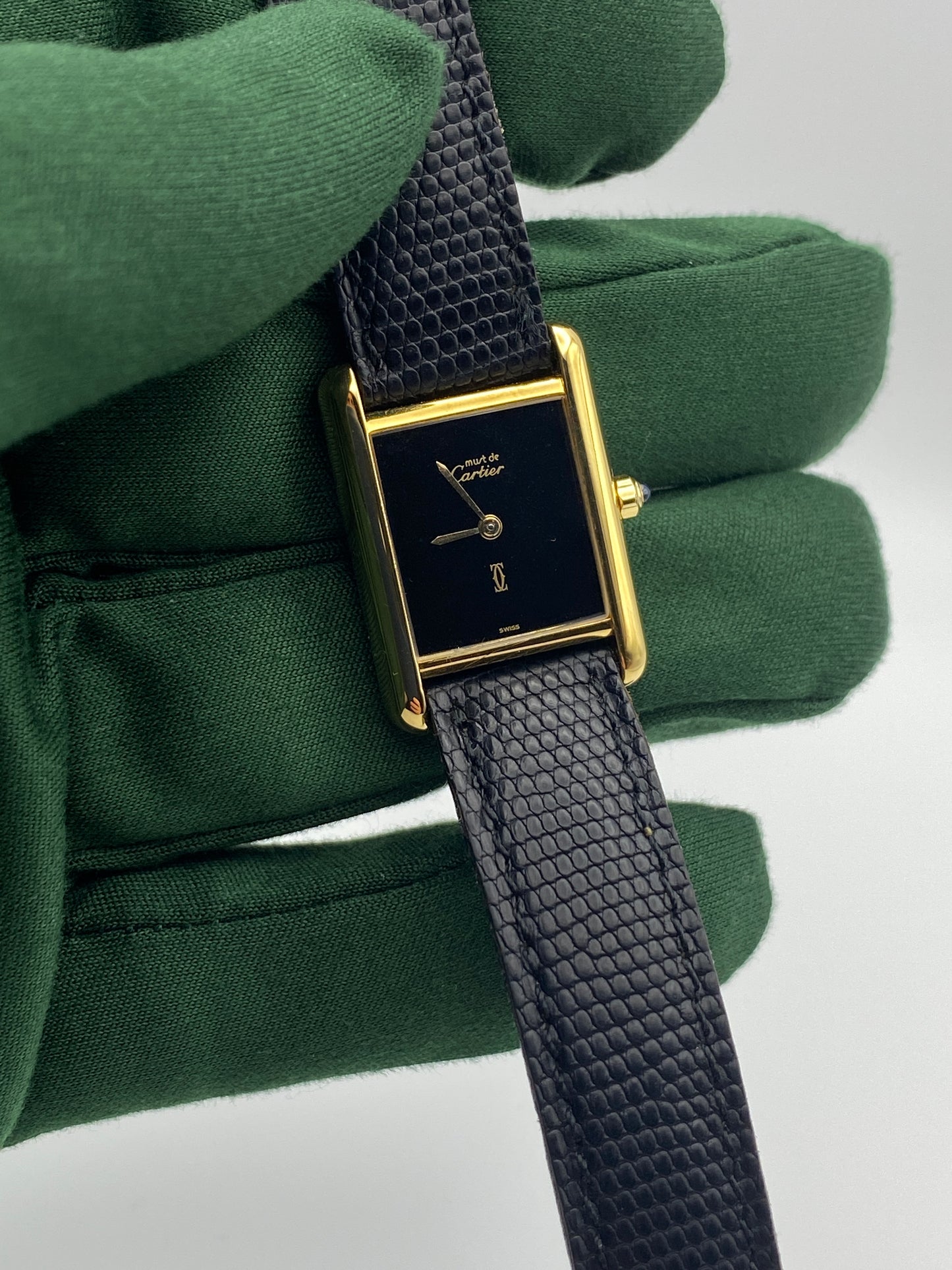 Vintage Must de Cartier Tank (1985) – Black Dial | One Owner | Cartier-Serviced | Genuine Cartier Strap | Full Paperwork
