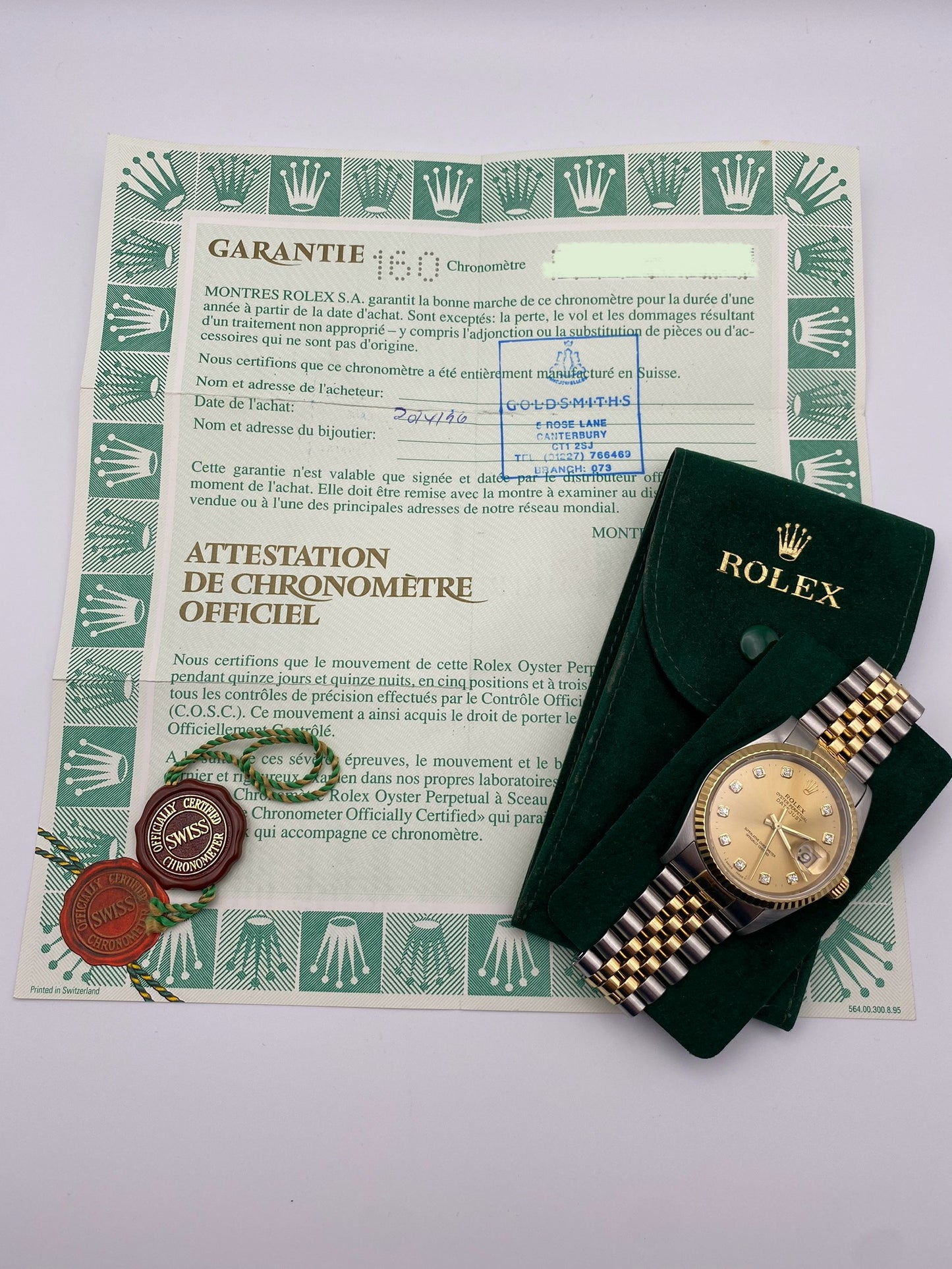 Rolex Datejust 16233, Champagne Factory “Big Stone” Diamond Dial (1995)