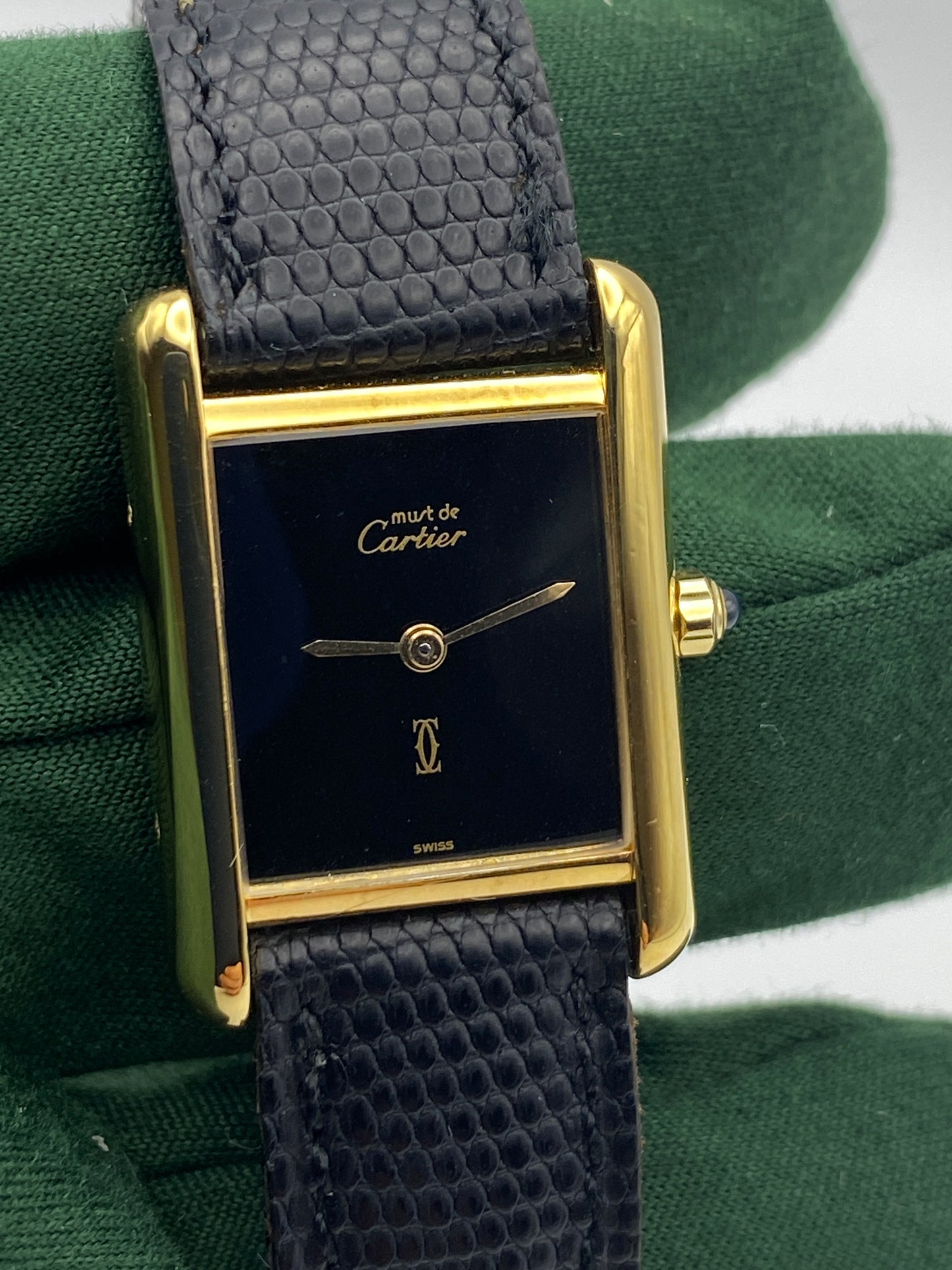 Vintage Must de Cartier Tank (1985) – Black Dial | One Owner | Cartier-Serviced | Genuine Cartier Strap | Full Paperwork