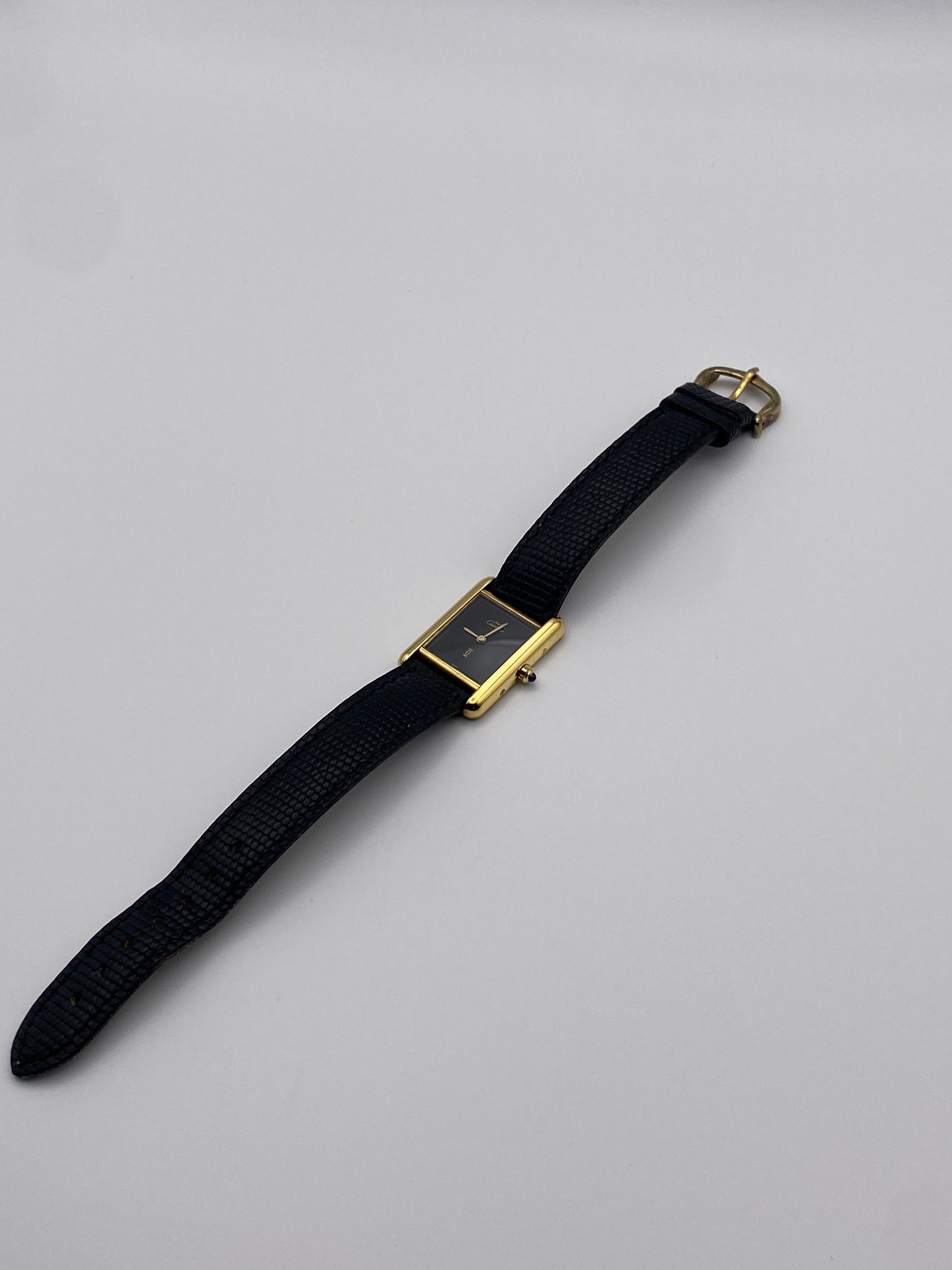 Vintage Must de Cartier Tank (1985) – Black Dial | One Owner | Cartier-Serviced | Genuine Cartier Strap | Full Paperwork