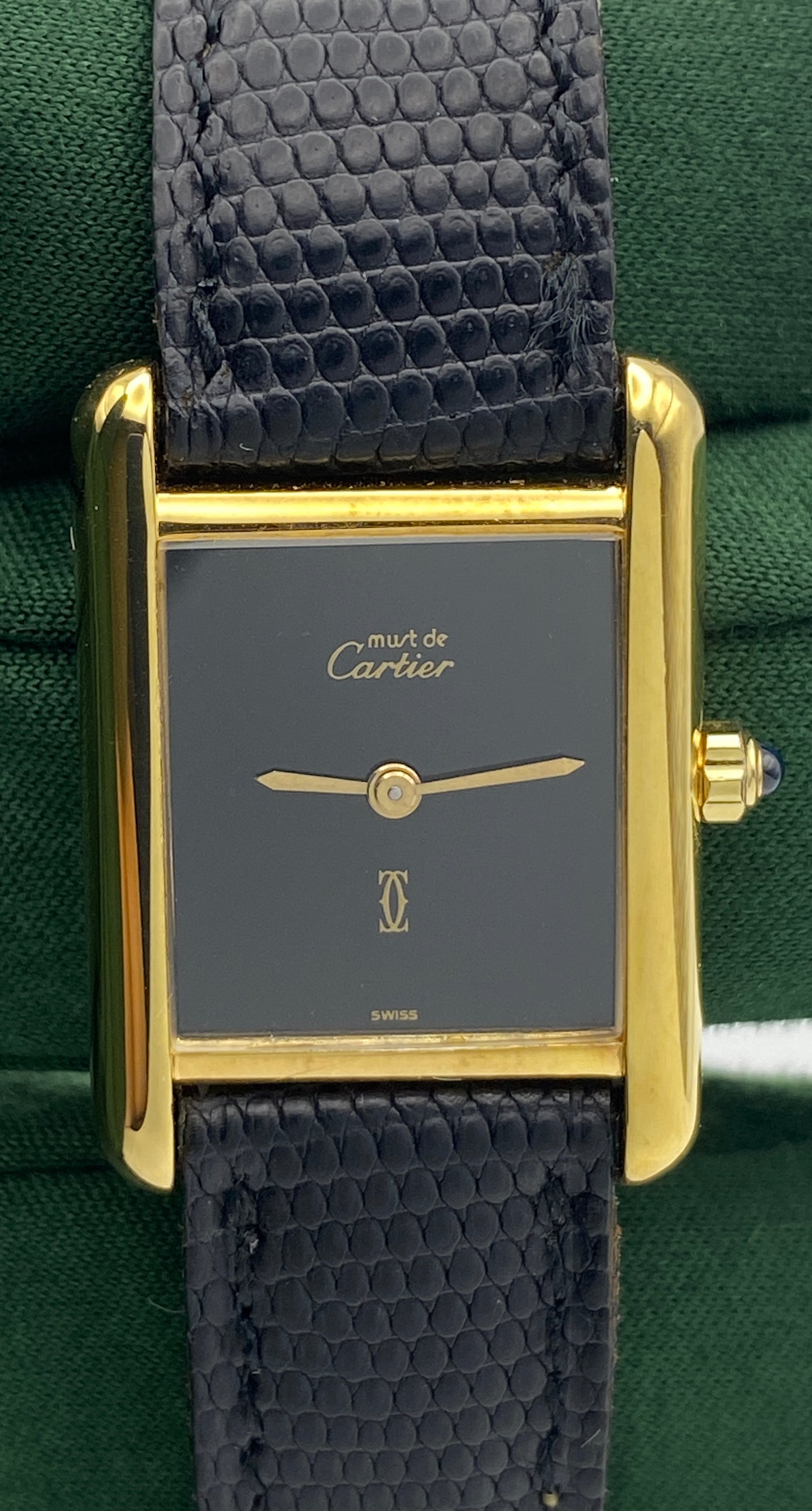 Vintage Must de Cartier Tank (1985) – Black Dial | One Owner | Cartier-Serviced | Genuine Cartier Strap | Full Paperwork