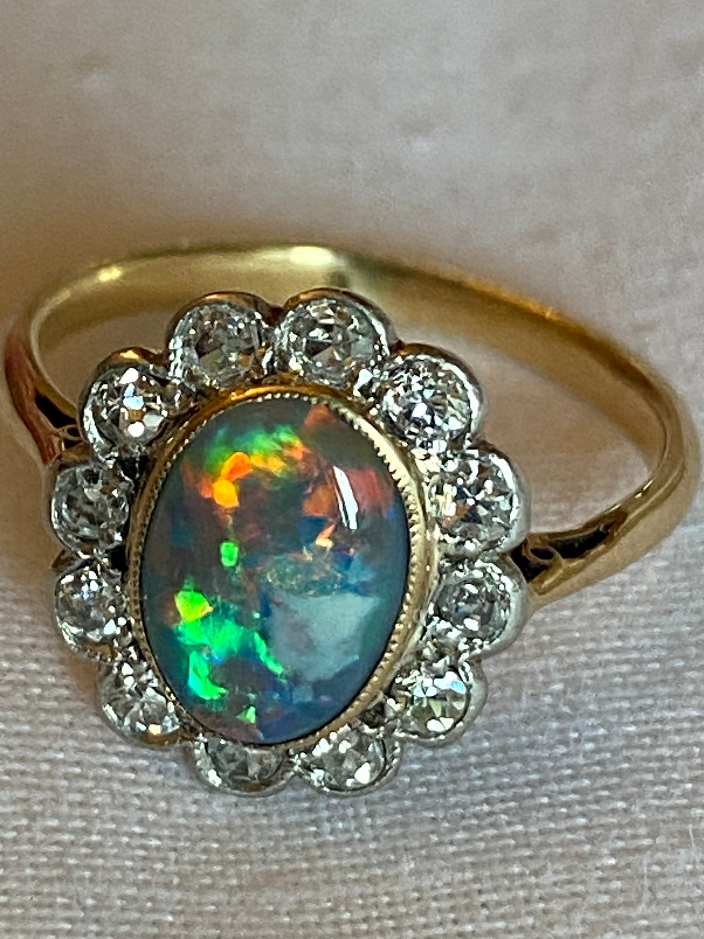 Fine Black Opal & Diamond Cluster Ring
Pre-Owned | Ring Size: UK K½