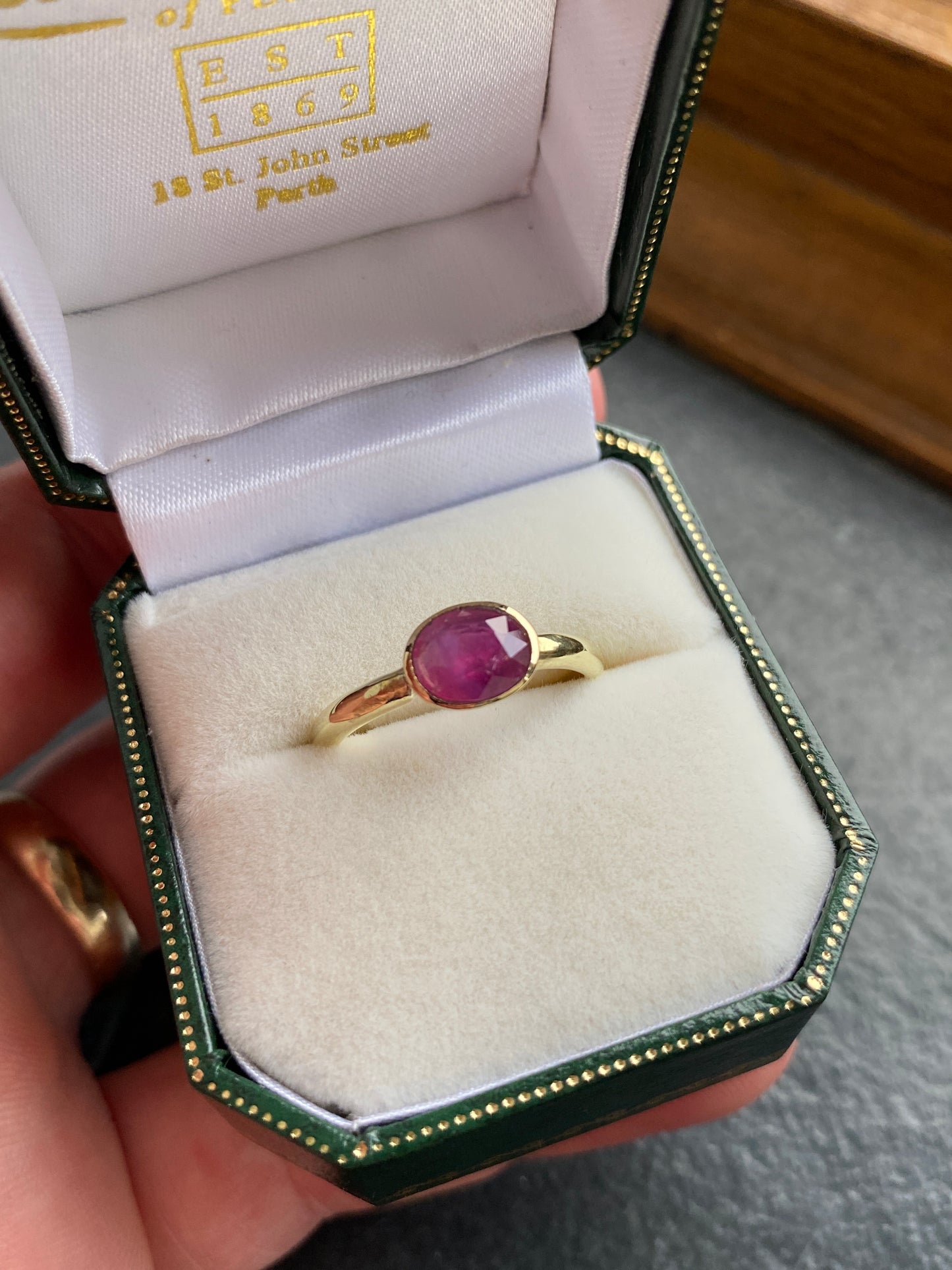 18ct Yellow Gold Ruby Solitaire Ring | 1.45ct Unheated Mozambique Ruby | Natural Gemstone Ring