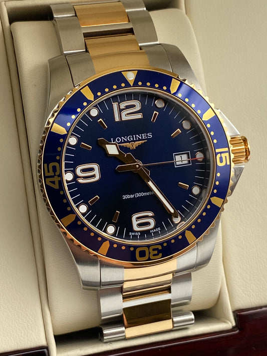 Longines Hydroconquest, Two-Tone Rose Gold & Steel Blue Dial Watch (L37403987)
