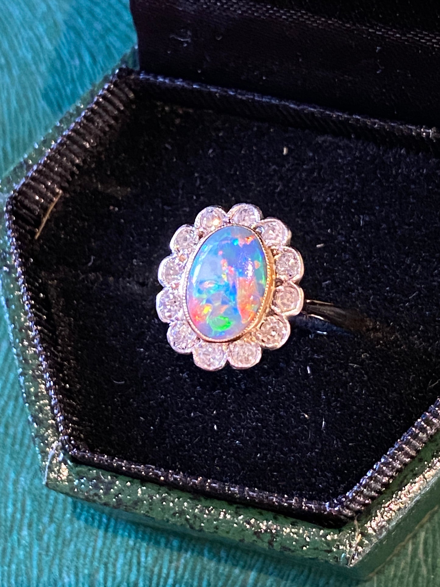 Fine Black Opal & Diamond Cluster Ring
Pre-Owned | Ring Size: UK K½