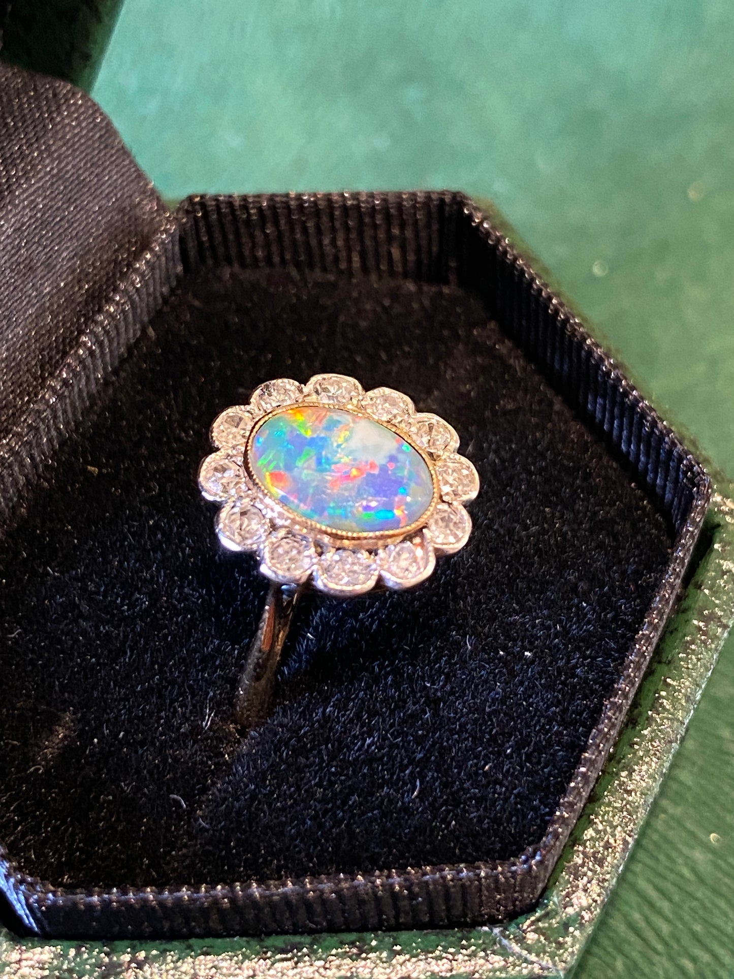 Fine Black Opal & Diamond Cluster Ring
Pre-Owned | Ring Size: UK K½