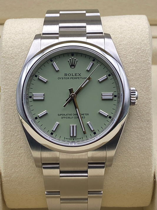 Rolex Oyster Perpetual 126000 36mm pistachio dial box & papers