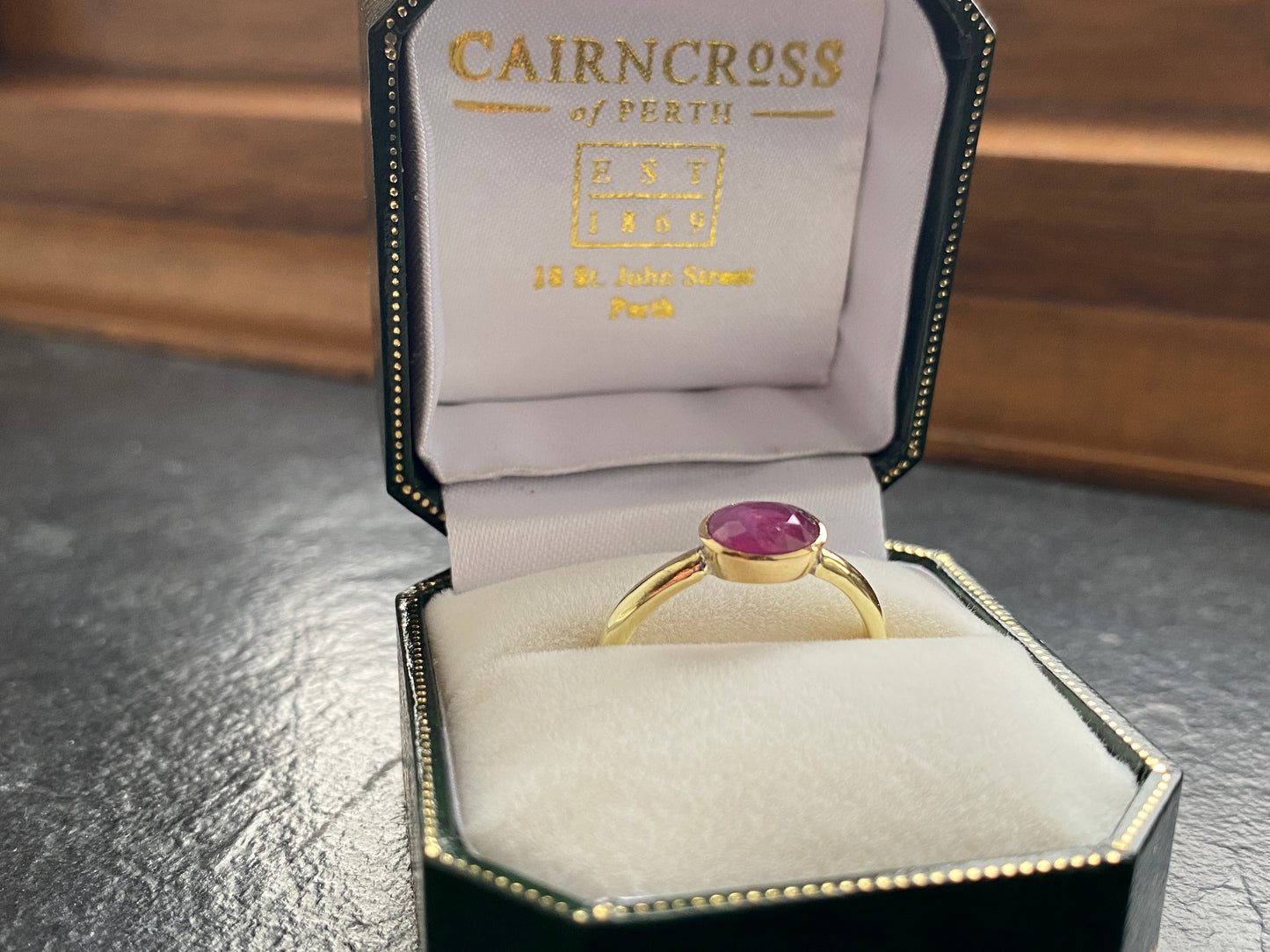 18ct Yellow Gold Ruby Solitaire Ring | 1.45ct Unheated Mozambique Ruby | Natural Gemstone Ring
