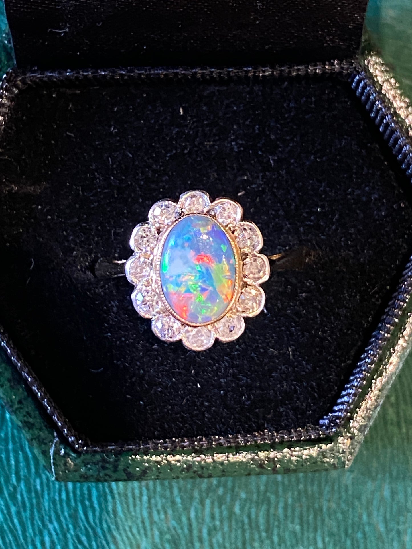 Fine Black Opal & Diamond Cluster Ring
Pre-Owned | Ring Size: UK K½