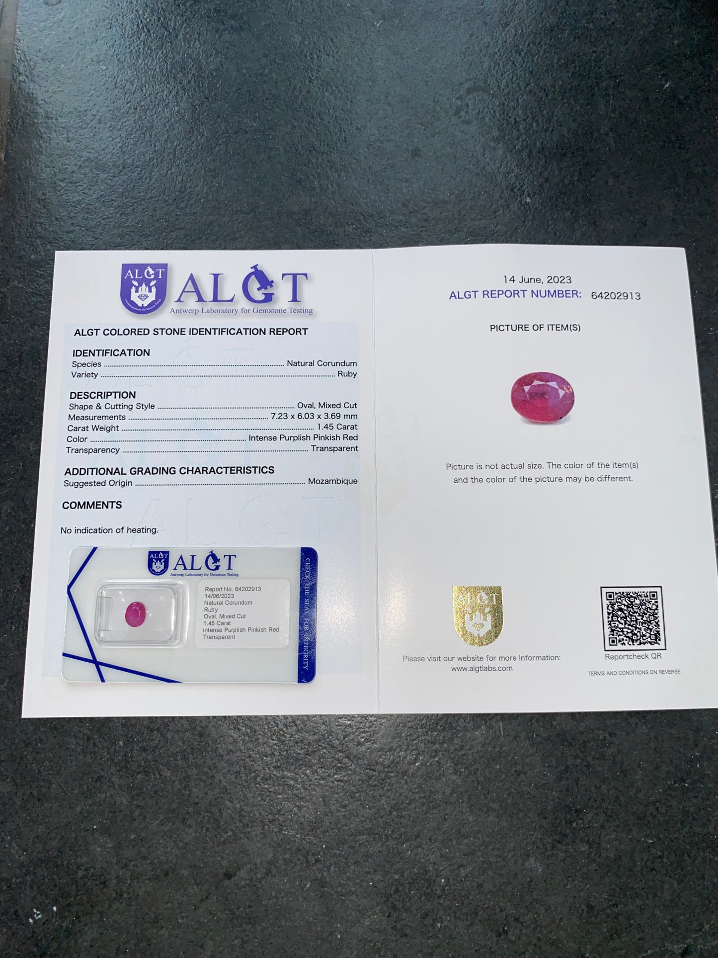 18ct Yellow Gold Ruby Solitaire Ring | 1.45ct Unheated Mozambique Ruby | Natural Gemstone Ring