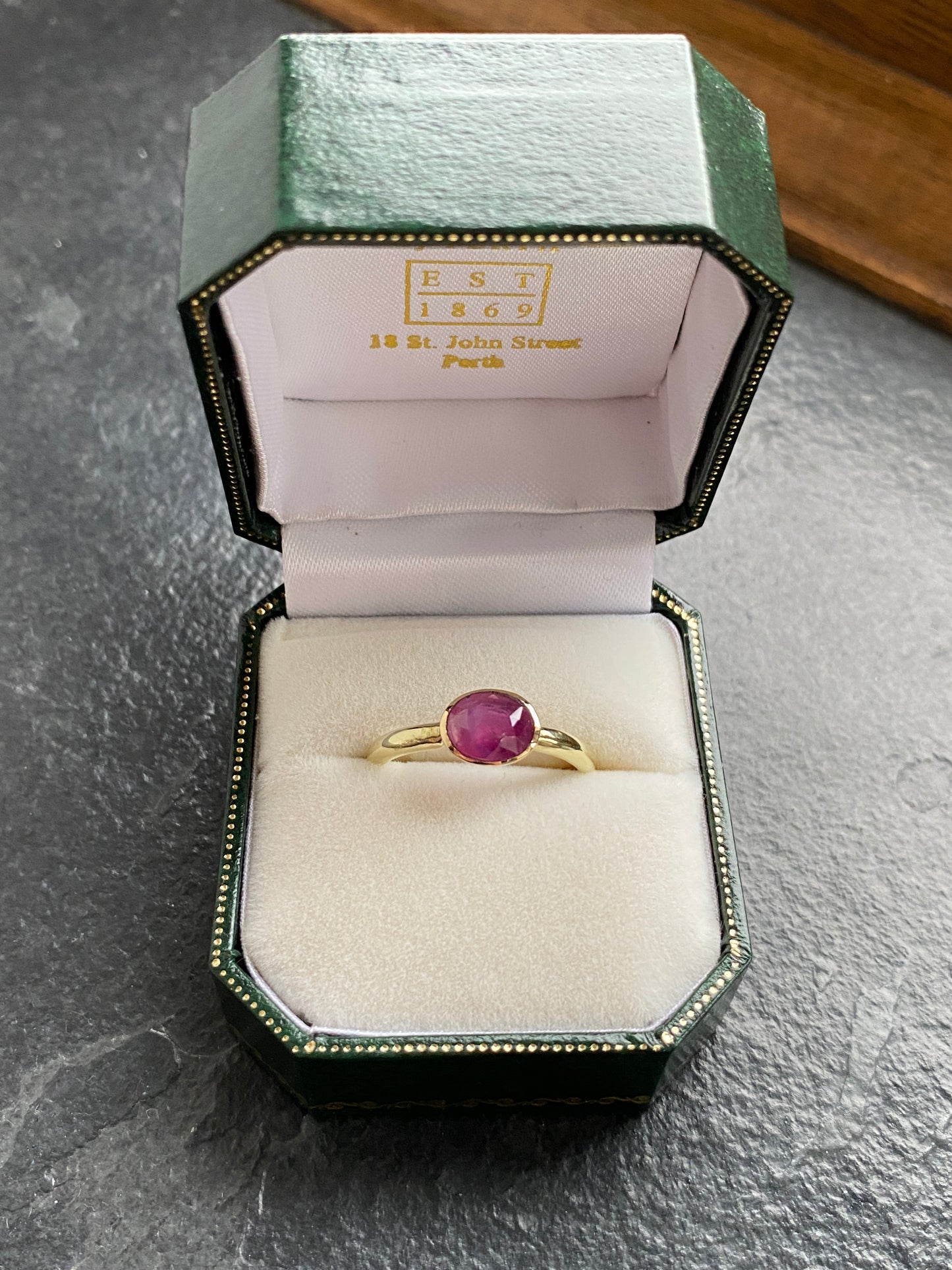 18ct Yellow Gold Ruby Solitaire Ring | 1.45ct Unheated Mozambique Ruby | Natural Gemstone Ring