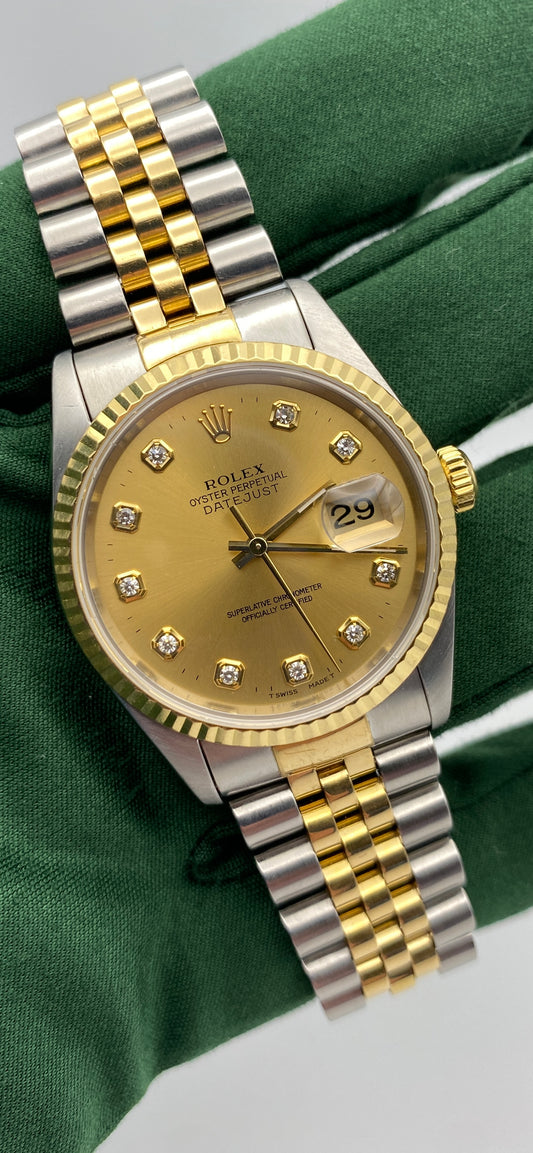 Rolex Datejust 16233, Champagne Factory “Big Stone” Diamond Dial (1995)