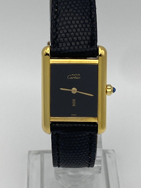 Vintage Must de Cartier Tank (1985) – Black Dial | One Owner | Cartier-Serviced | Genuine Cartier Strap | Full Paperwork
